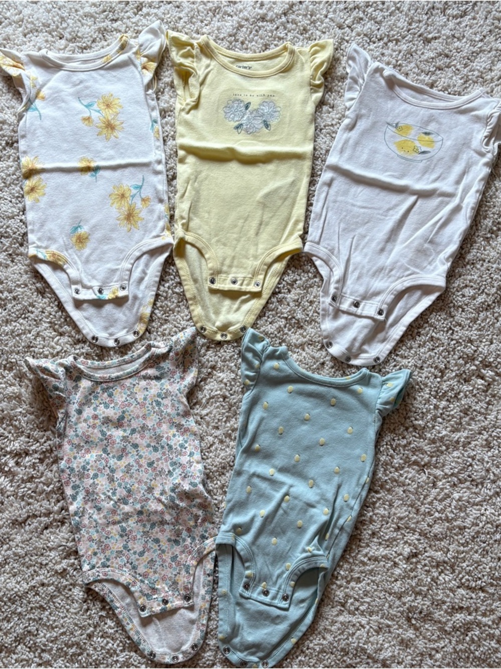 5-Piece Carter's Baby Girl Bodysuit Bundle 12M Flutter Sleeve Onesies Floral